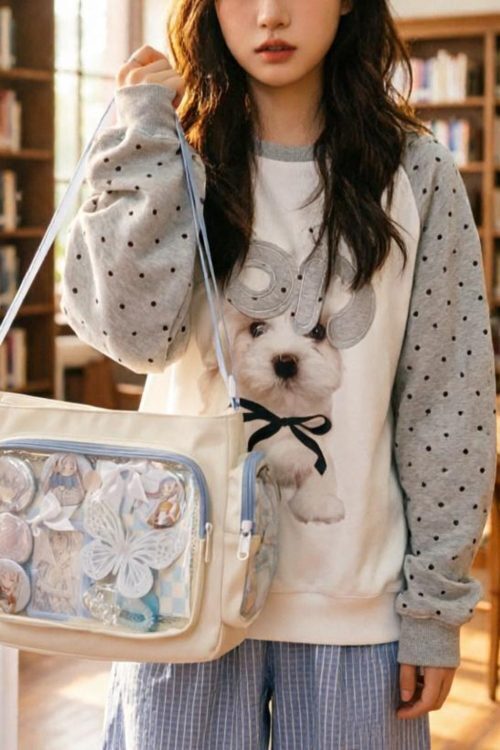 Black Kawaii Ita Messenger Bag with Clear Window for Plushies and Pins