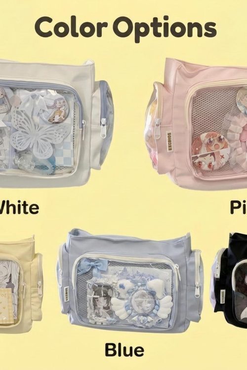 Black Kawaii Ita Messenger Bag with Clear Window for Plushies and Pins