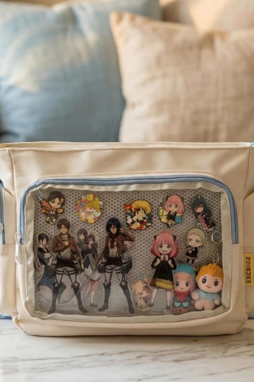 Black Kawaii Ita Messenger Bag with Clear Window for Plushies and Pins