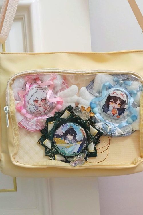 Black Kawaii Ita Messenger Bag with Clear Window for Plushies and Pins