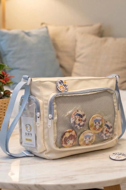 Black Kawaii Ita Messenger Bag with Clear Window for Plushies and Pins