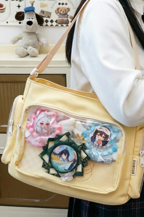 Black Kawaii Ita Messenger Bag with Clear Window for Plushies and Pins