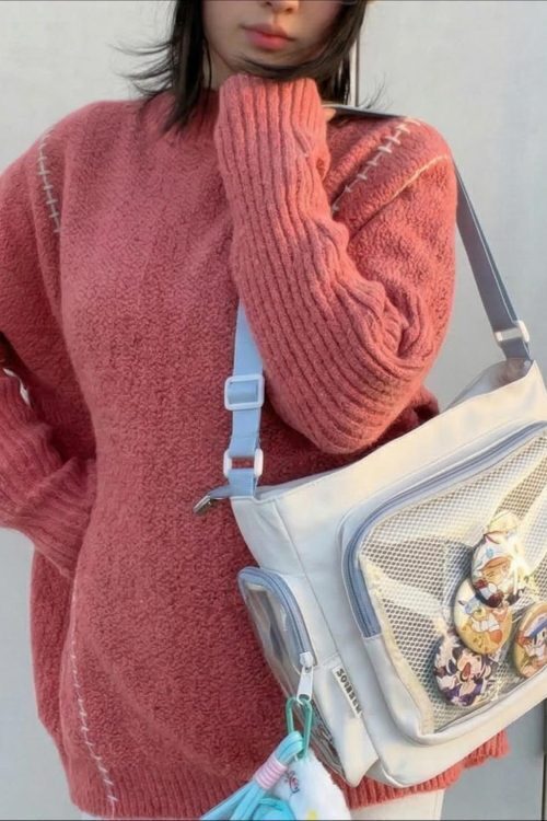 Black Kawaii Ita Messenger Bag with Clear Window for Plushies and Pins