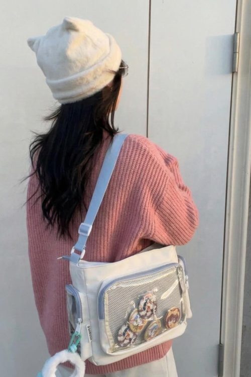 Black Kawaii Ita Messenger Bag with Clear Window for Plushies and Pins