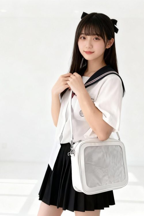 Black Kawaii Ita Shoulder Bag with Clear Window for Pin Display