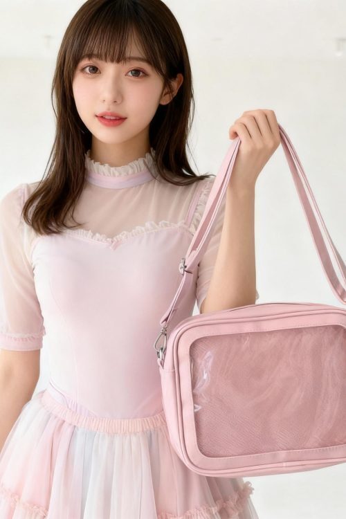 Black Kawaii Ita Shoulder Bag with Clear Window for Pin Display