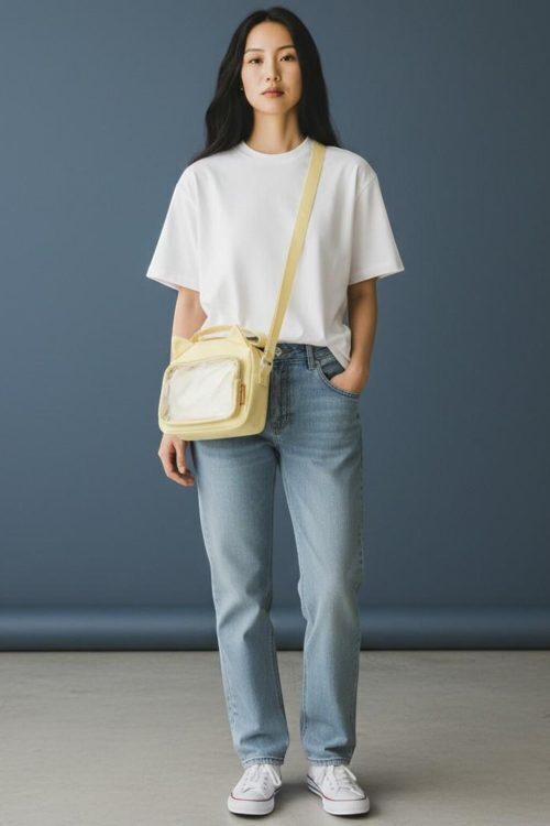 Black Kawaii Ita Shoulder Bag with Clear Window for Pin Display