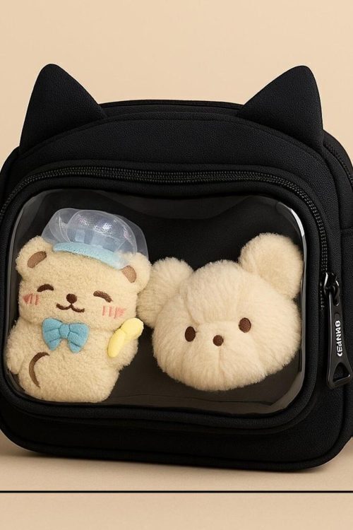 Black Kawaii Ita Shoulder Bag with Clear Window for Pin Display