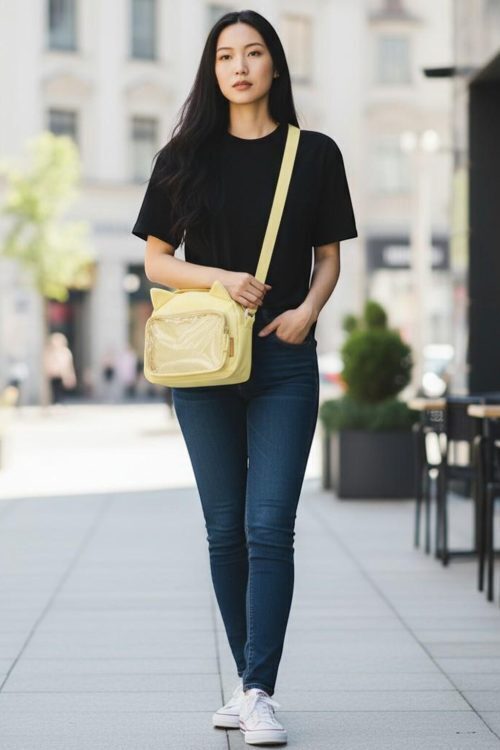 Black Kawaii Ita Shoulder Bag with Clear Window for Pin Display