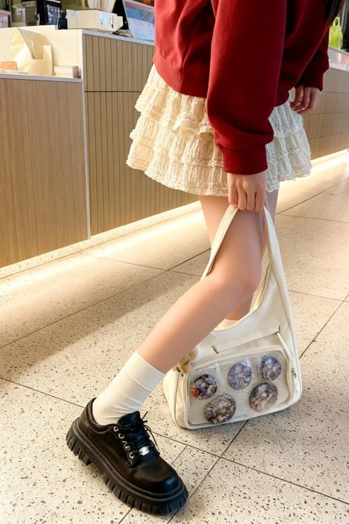 Black Kawaii Ita Shoulder Bag with Clear Window for Plushies and Pins