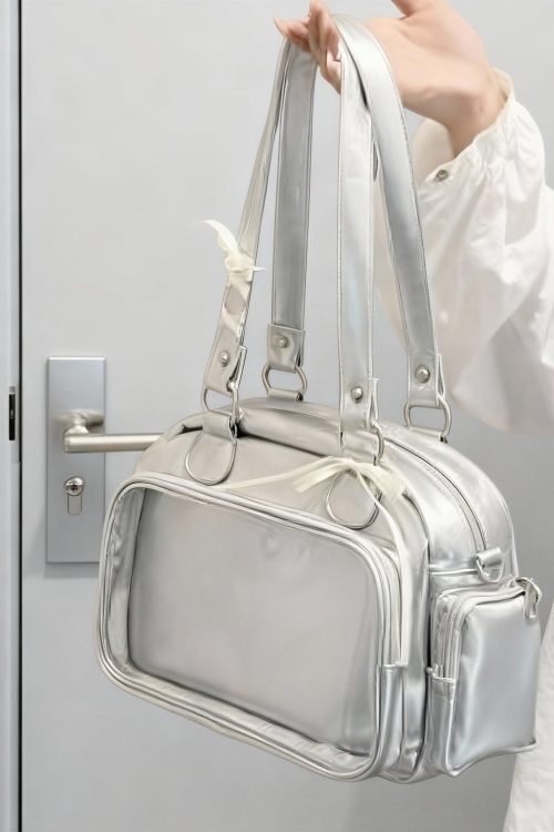 Black Kawaii Ita Shoulder Bag with Clear Window for Plushies and Pins