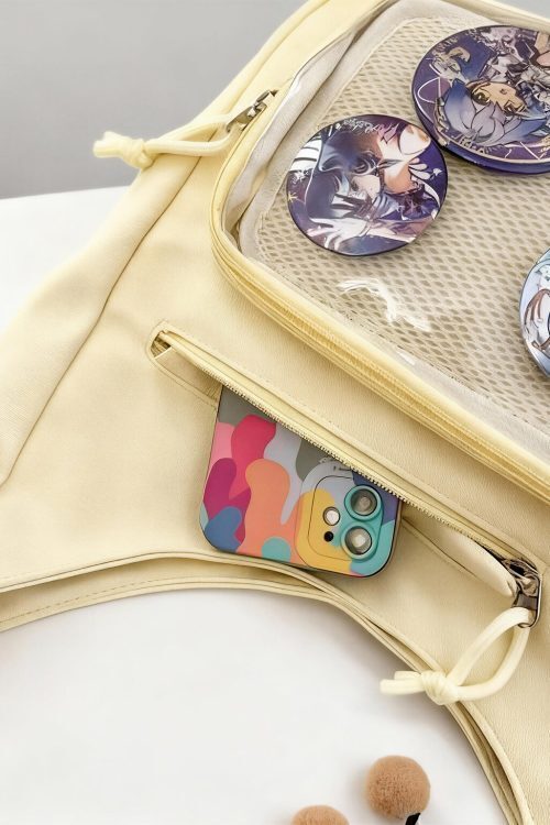 Black Kawaii Ita Shoulder Bag with Clear Window for Plushies and Pins