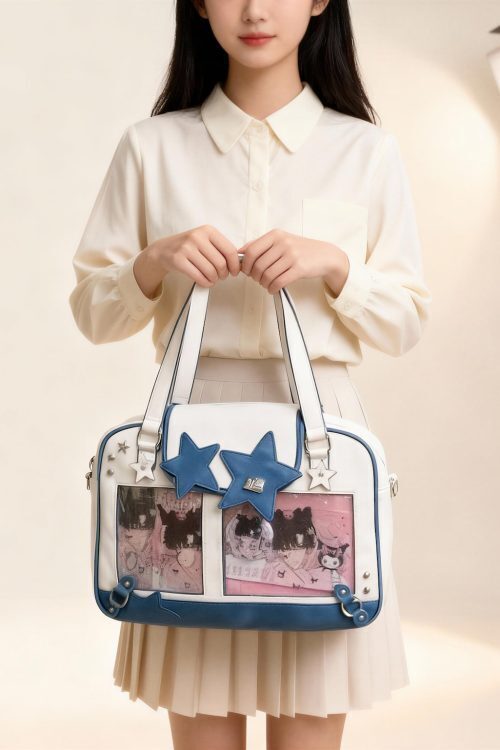 Black Kawaii Ita Tote Bag with Clear Window for Plushies and Pins