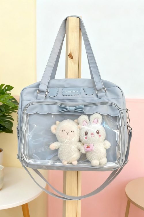 Black Kawaii Ita Tote Bag with Clear Window for Plushies and Pins