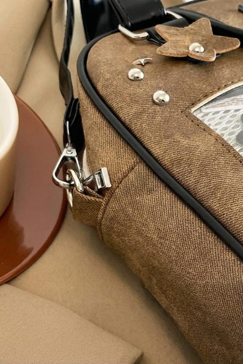 Black Kawaii Star Convertible Ita Bag with Clear Window for Photocards and Pins