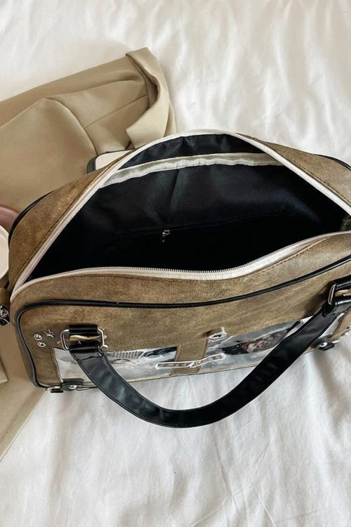 Black Kawaii Star Convertible Ita Bag with Clear Window for Photocards and Pins