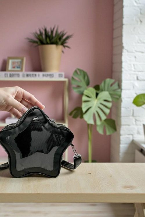 Black Kawaii Star Convertible Ita Bag with Clear Window for Pin Display