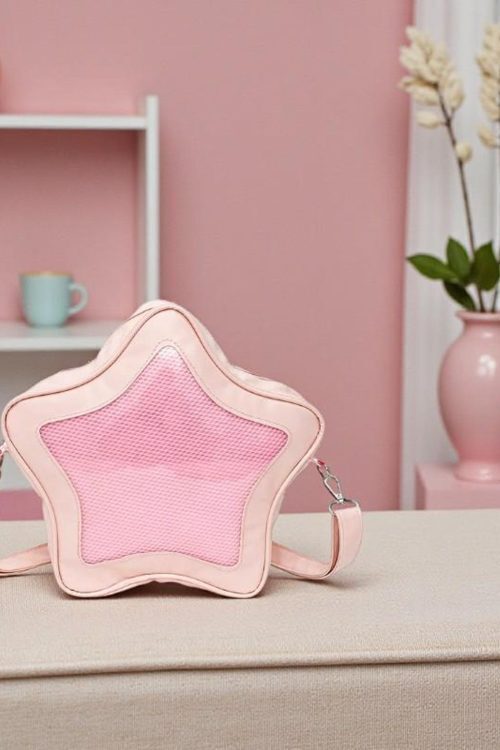 Black Kawaii Star Convertible Ita Bag with Clear Window for Pin Display