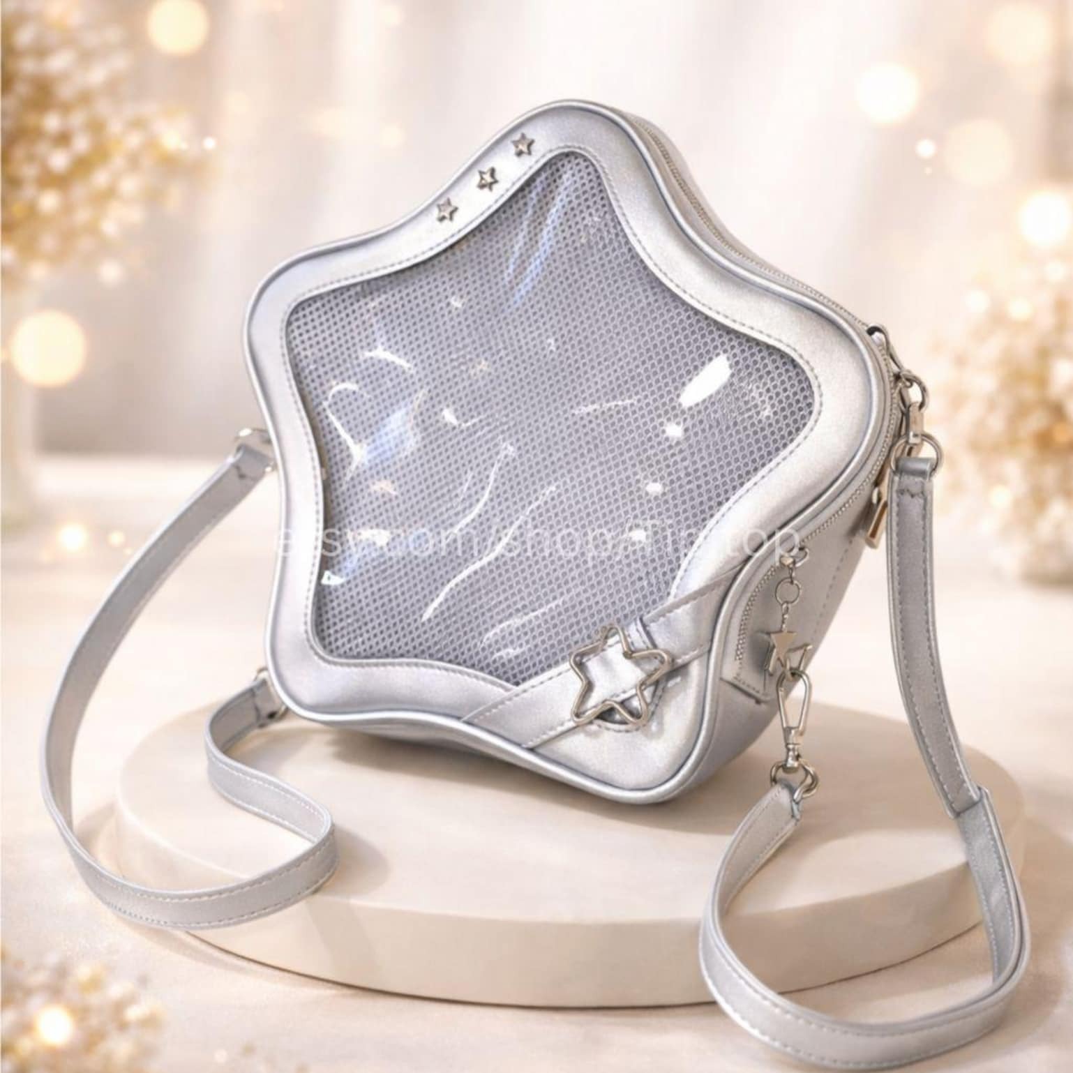 Black Kawaii Star Convertible Ita Bag with Clear Window for Pin Display Black Kawaii Star Convertible Ita Bag with Clear Window for Pin Display
