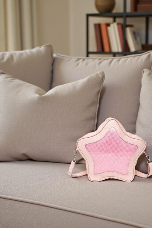 Black Kawaii Star Convertible Ita Bag with Clear Window for Pin Display