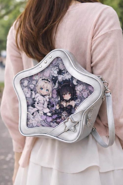 Black Kawaii Star Convertible Ita Bag with Clear Window for Pin Display