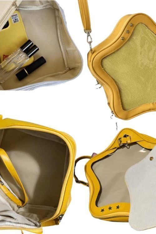 Black Kawaii Star Convertible Ita Bag with Clear Window for Pin Display