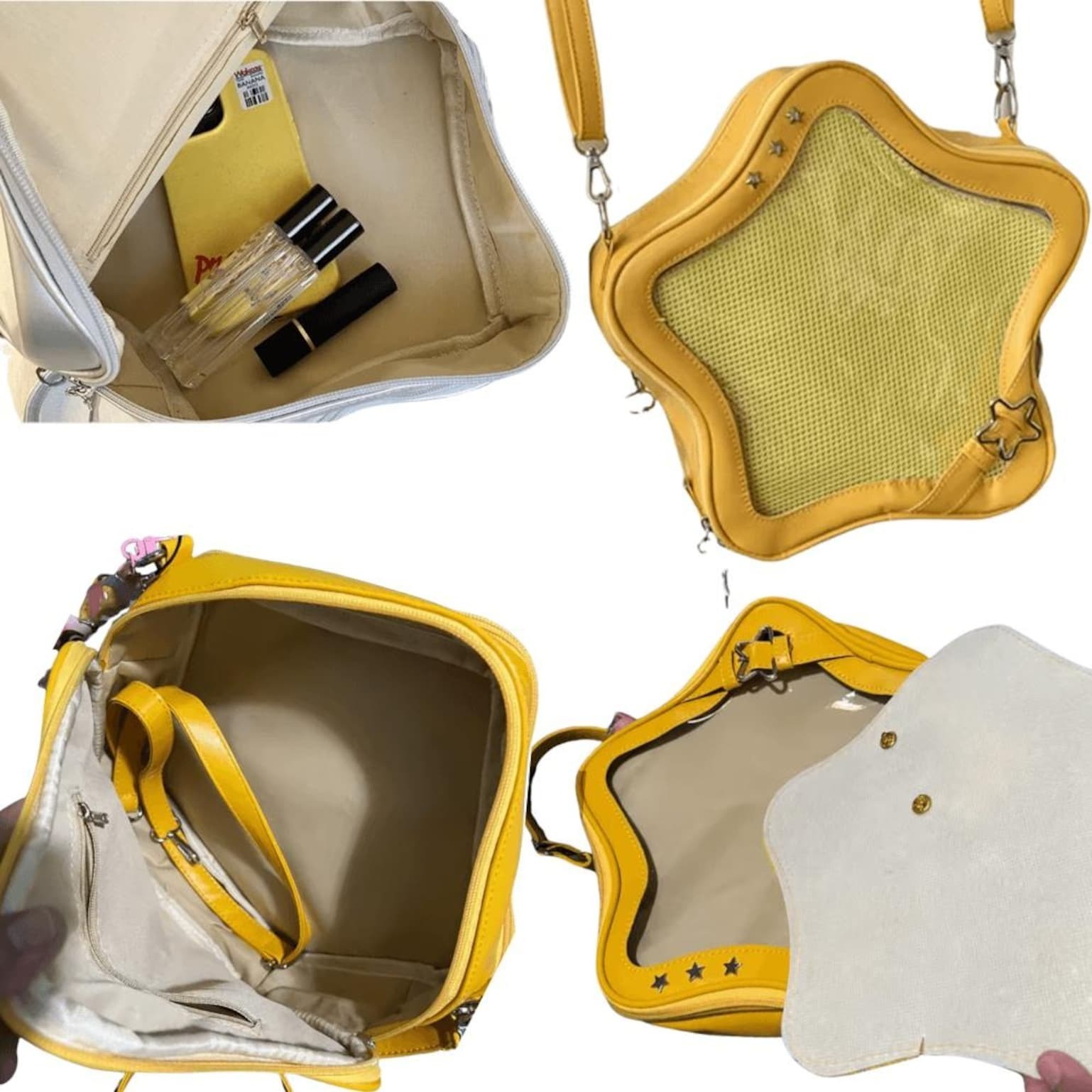 Black Kawaii Star Convertible Ita Bag with Clear Window for Pin Display Black Kawaii Star Convertible Ita Bag with Clear Window for Pin Display