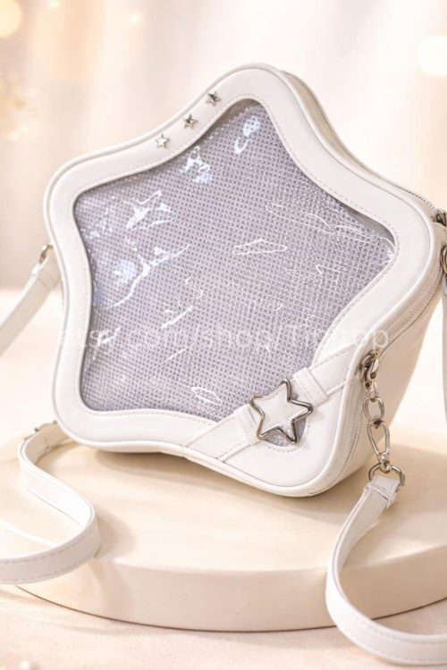 Black Kawaii Star Convertible Ita Bag with Clear Window for Pin Display