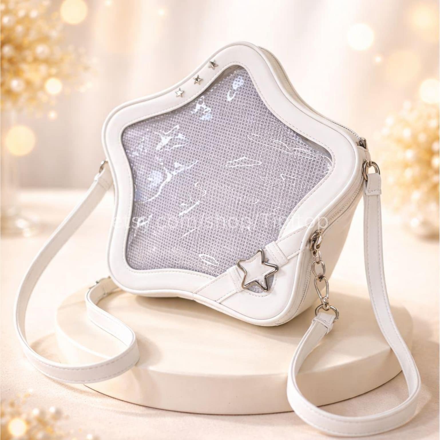 Black Kawaii Star Convertible Ita Bag with Clear Window for Pin Display Black Kawaii Star Convertible Ita Bag with Clear Window for Pin Display