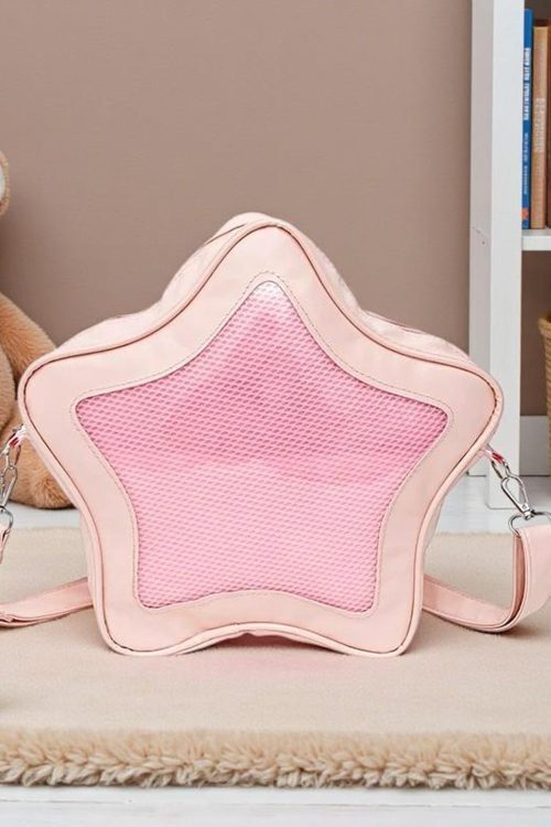 Black Kawaii Star Convertible Ita Bag with Clear Window for Pin Display