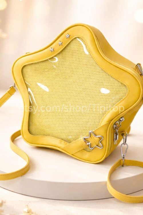 Black Kawaii Star Convertible Ita Bag with Clear Window for Pin Display