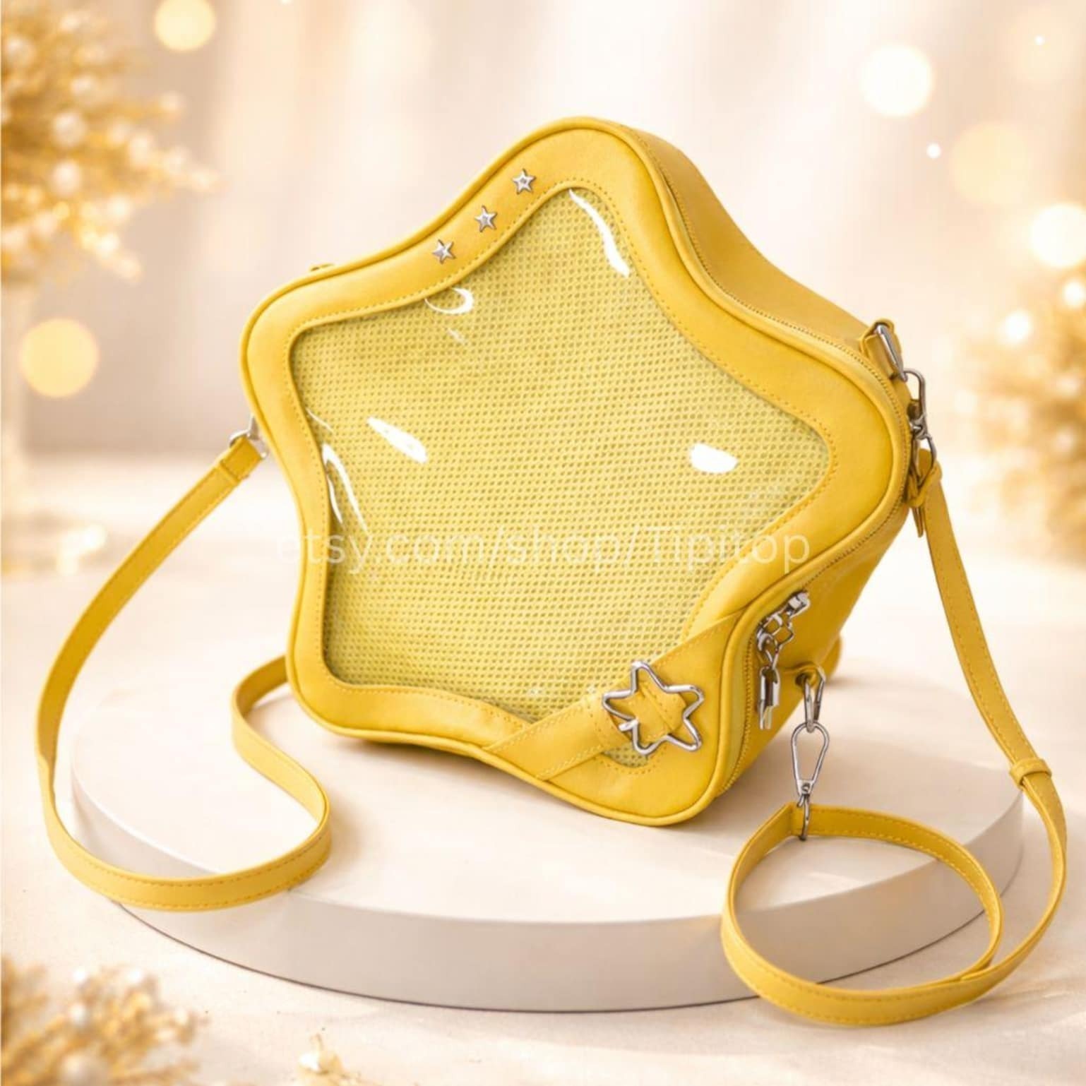 Black Kawaii Star Convertible Ita Bag with Clear Window for Pin Display Black Kawaii Star Convertible Ita Bag with Clear Window for Pin Display