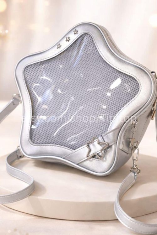 Black Kawaii Star Convertible Ita Bag with Clear Window for Pin Display