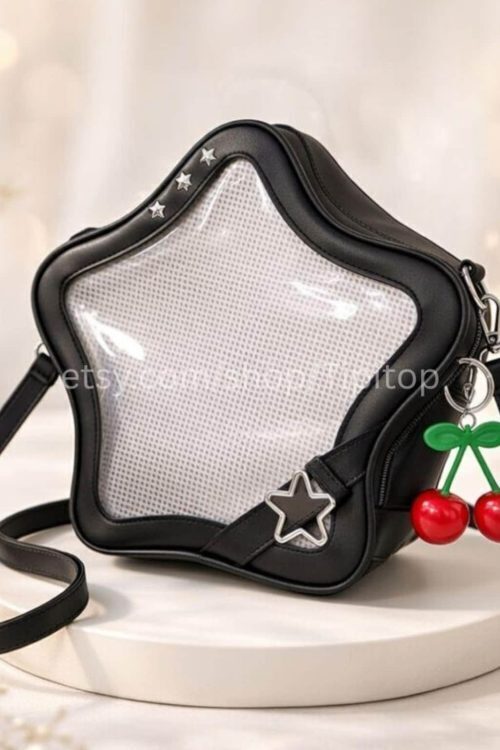 Black Kawaii Star Convertible Ita Bag with Clear Window for Pin Display