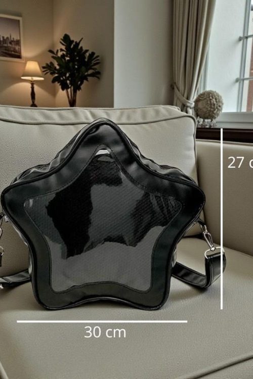 Black Kawaii Star Convertible Ita Bag with Clear Window for Pin Display