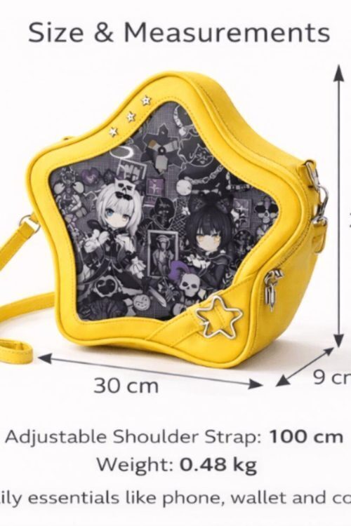 Black Kawaii Star Convertible Ita Bag with Clear Window for Pin Display