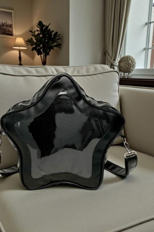 Black Kawaii Star Convertible Ita Bag with Clear Window for Pin Display