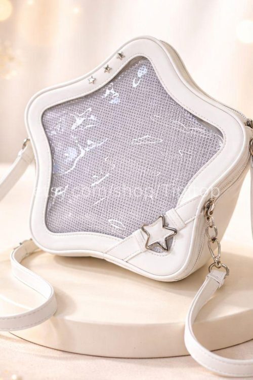Black Kawaii Star Convertible Ita Bag with Clear Window for Pin Display