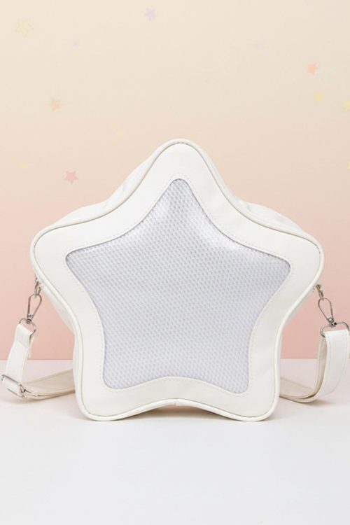 Black Kawaii Star Ita Crossbody Bag with Clear Window for Pin Display