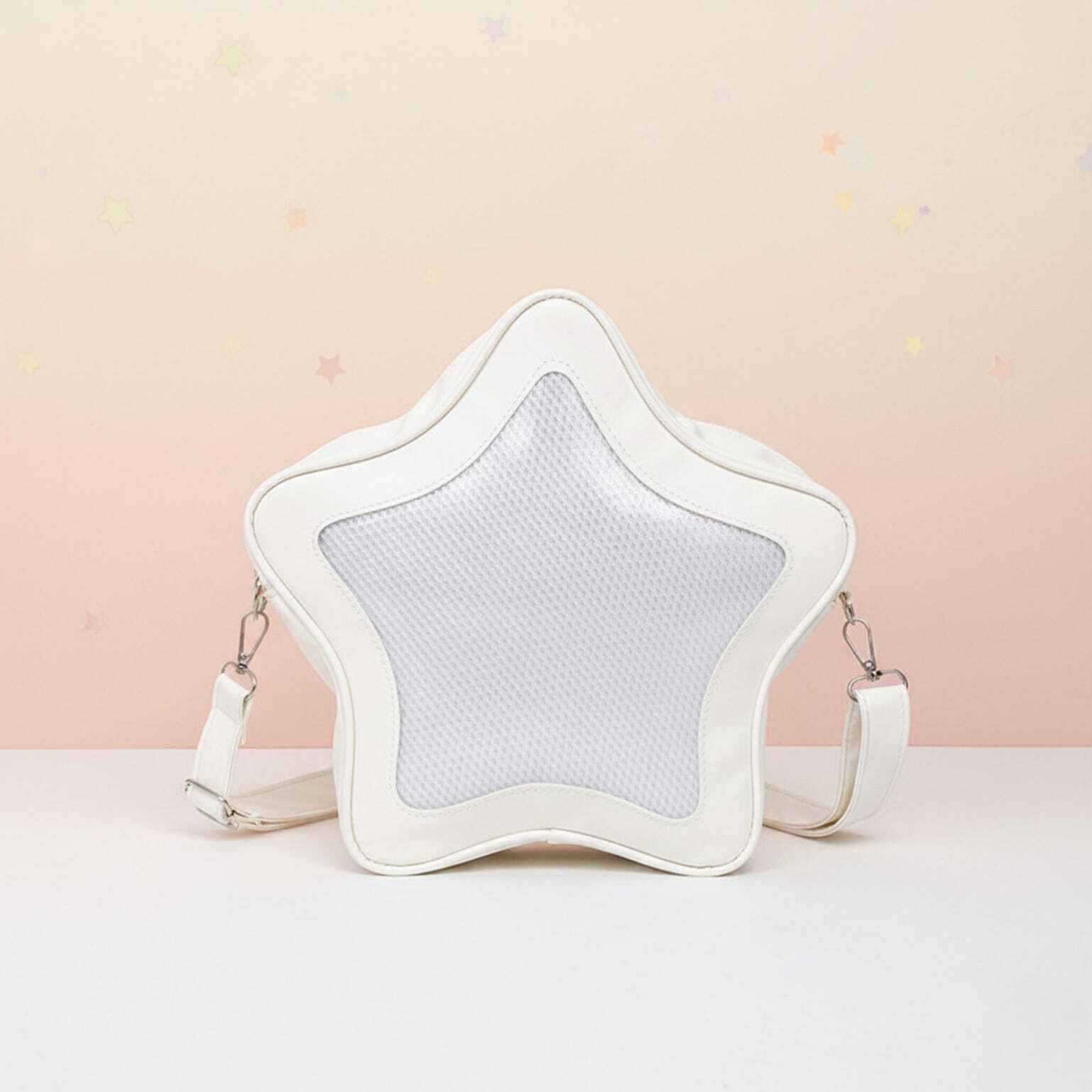 Black Kawaii Star Ita Crossbody Bag with Clear Window for Pin Display Black Kawaii Star Ita Crossbody Bag with Clear Window for Pin Display