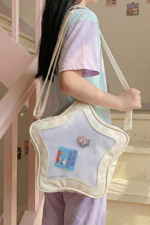 Black Kawaii Star Ita Crossbody Bag with Clear Window for Pin Display