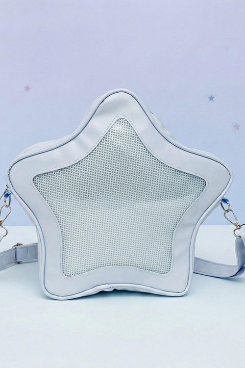 Black Kawaii Star Ita Crossbody Bag with Clear Window for Pin Display