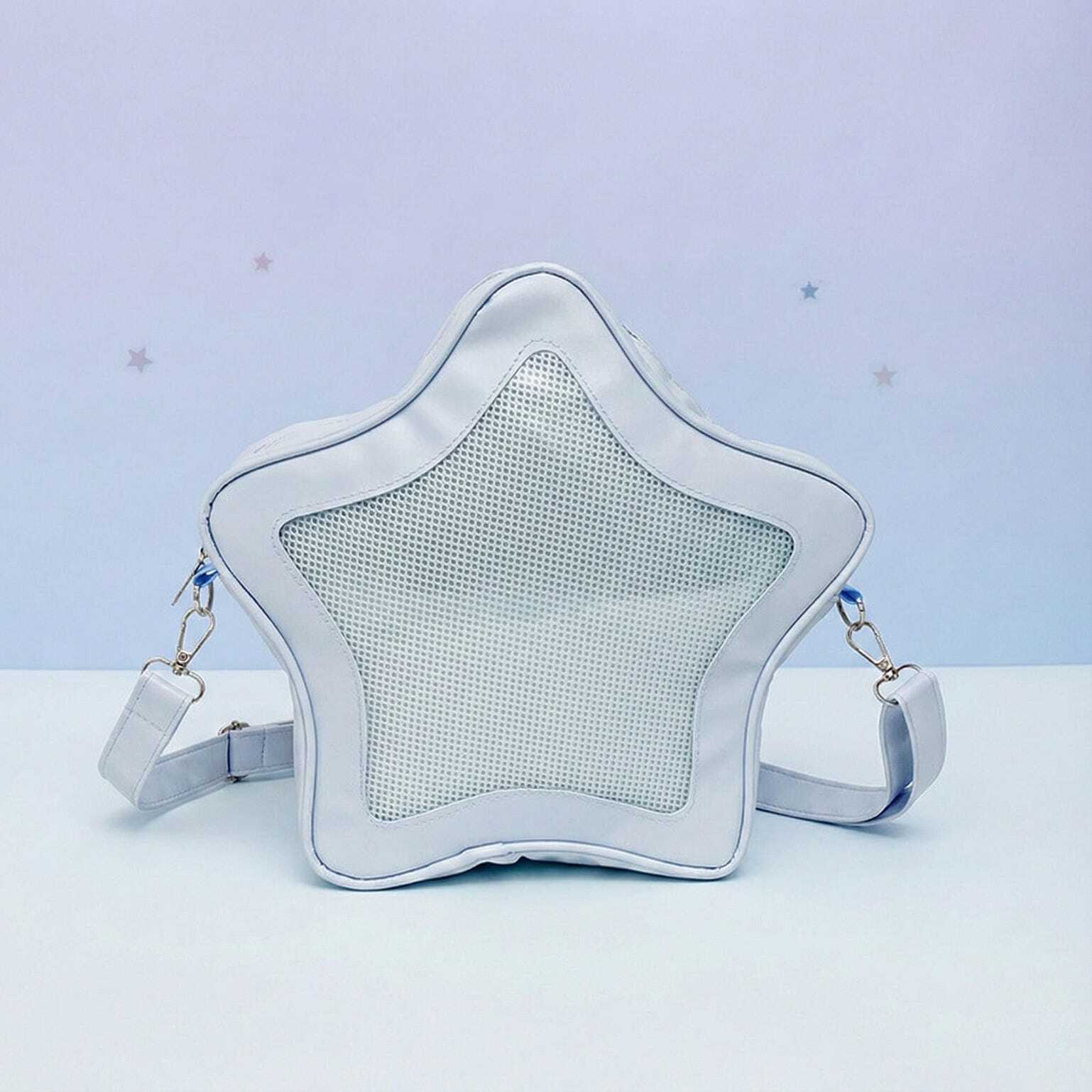 Black Kawaii Star Ita Crossbody Bag with Clear Window for Pin Display Black Kawaii Star Ita Crossbody Bag with Clear Window for Pin Display
