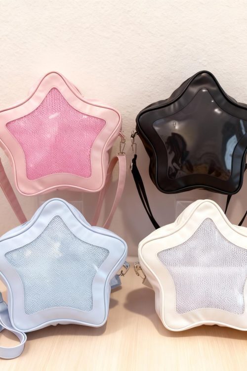 Black Kawaii Star Ita Crossbody Bag with Clear Window for Pin Display