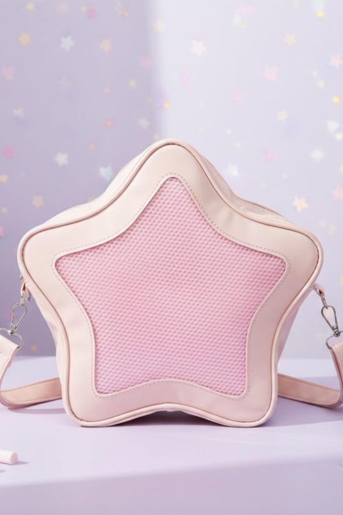 Black Kawaii Star Ita Crossbody Bag with Clear Window for Pin Display