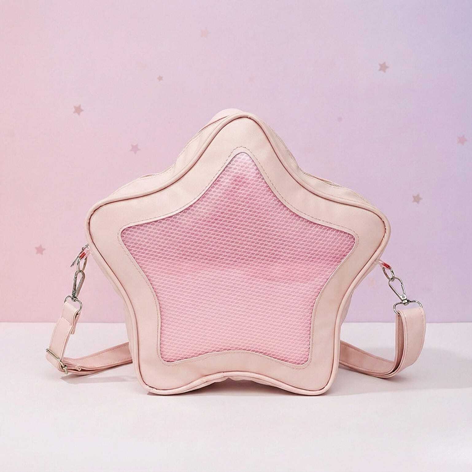 Black Kawaii Star Ita Crossbody Bag with Clear Window for Pin Display Black Kawaii Star Ita Crossbody Bag with Clear Window for Pin Display