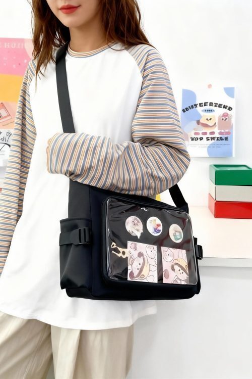 Black Kawaii Y2K Convertible Ita Bag for Pin Display