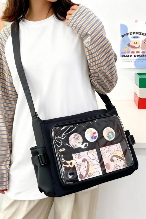 Black Kawaii Y2K Convertible Ita Bag for Pin Display