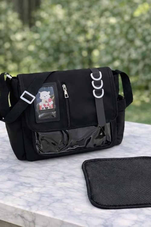 Black Kawaii Y2K Ita Purse with Clear Window for Plushies and Pins