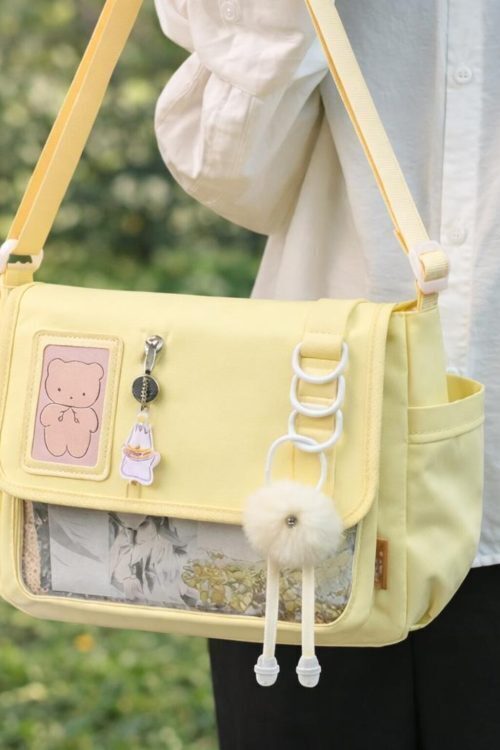 Black Kawaii Y2K Ita Purse with Clear Window for Plushies and Pins